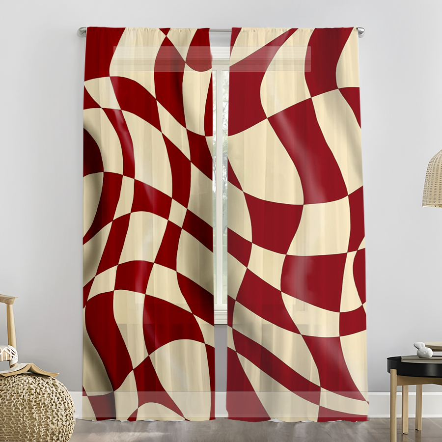 2 buah gorden tipis, motif kot - Curtain Rods ulasan dan harga